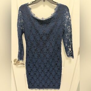 Joseph Ribkoff Navy Lace Dress, Size 10, Lined, Lace accent at neckline & hem